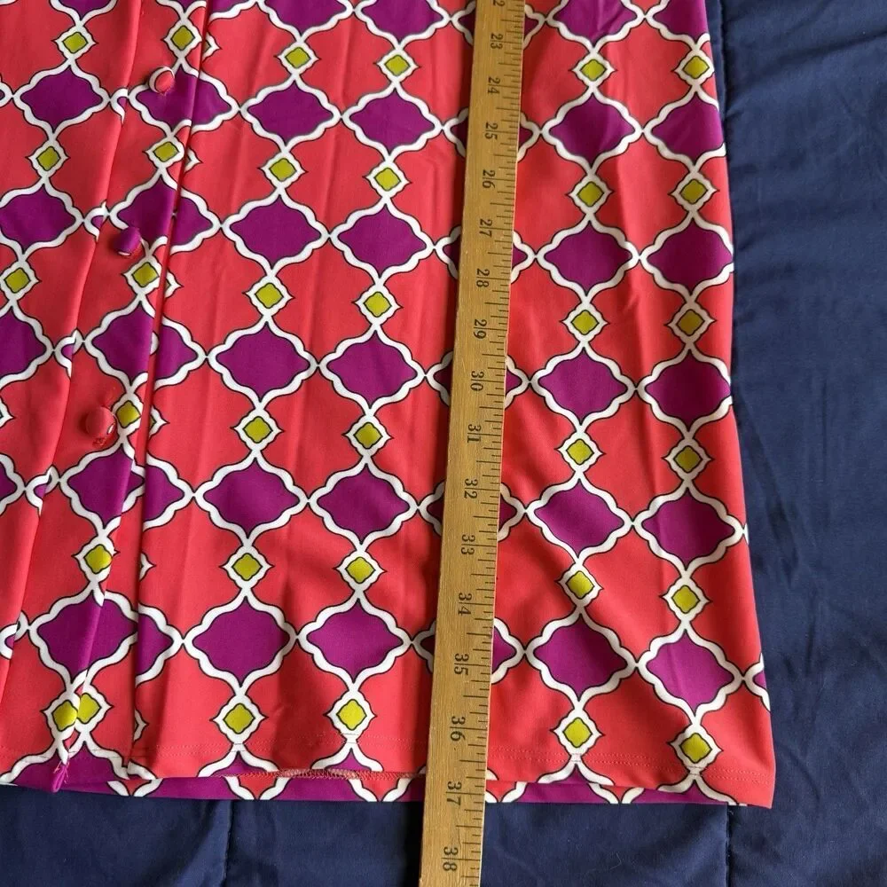Jude Connally Moroccan Lattice shift dress Size L Red Pink Purple Geo Print Tie